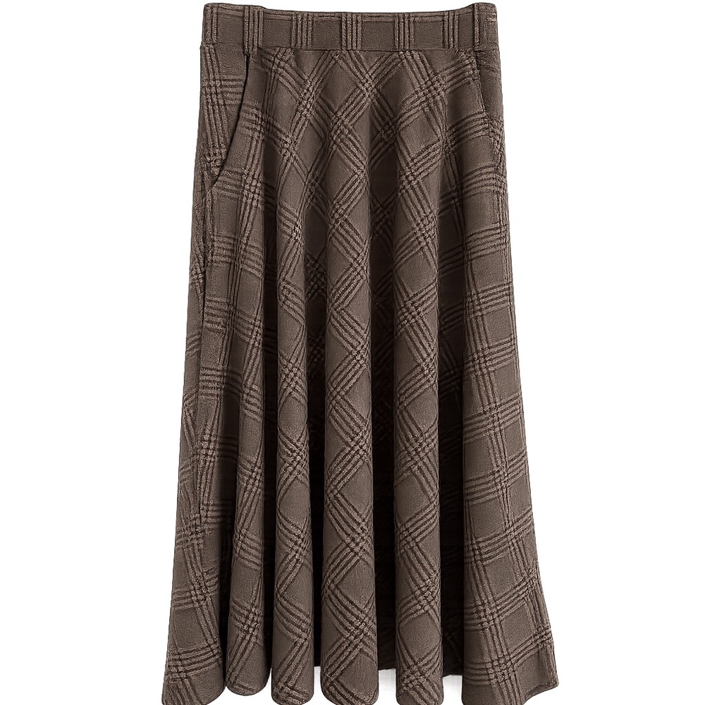 HALARA Brown Plaid A-Line Skirt